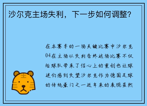 沙尔克主场失利，下一步如何调整？