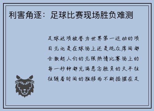 利害角逐：足球比赛现场胜负难测